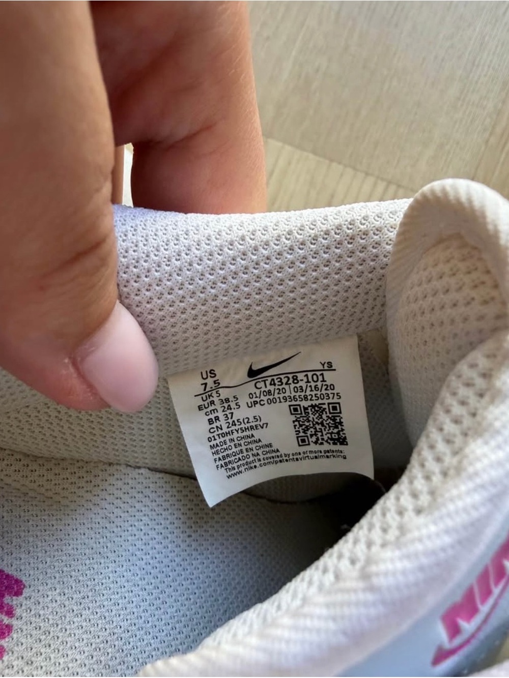 Nike AF1 White Sneakers with Pink Logo Detail - Picture 4 of 6